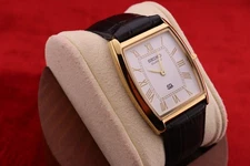 Vintage Men Seiko quartz Barrel-Tank White Dial,Black leather Dress Watch