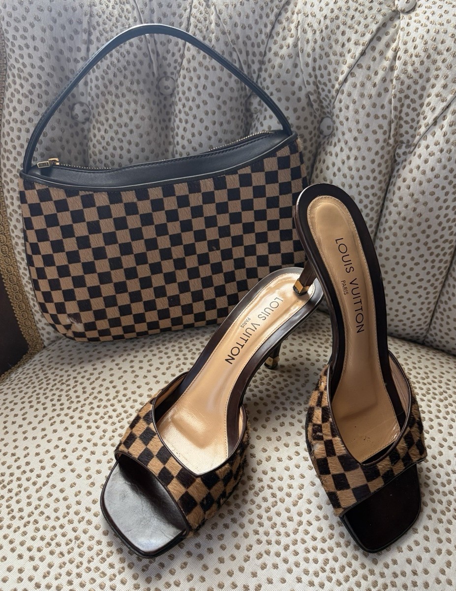靴 Louis Vuitton Damier Calf Hair Mules 37 Louis Vuitton Damier Sauvage Tigre Calf/Pony Hair Mule Authentic