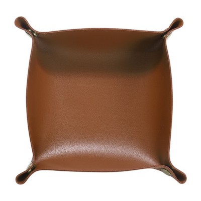 PU Leather Valet Tray Unisex Folding Small Catchall Tray, Brown