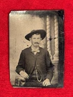RARE CIVIL WAR ERA TINTYPE OF MAN IN SUIT / BOWTIE / WIDE BRIMMED HAT