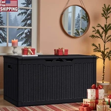 Outdoor Storage Box Waterproof Resin 100 Gallon Garden Seat Bin W/ Lock New