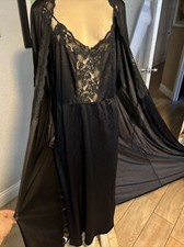 VTG FRILLY GIGI BLACK Peignoir 2 Piece Set Lace NOT ORIG BELT SZ LG rb