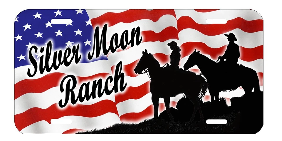 SIZZLEME GRAPHICS Cowboy Cowgirl USA Flag Auto License Plate Personalize Gifts Name Text Horses