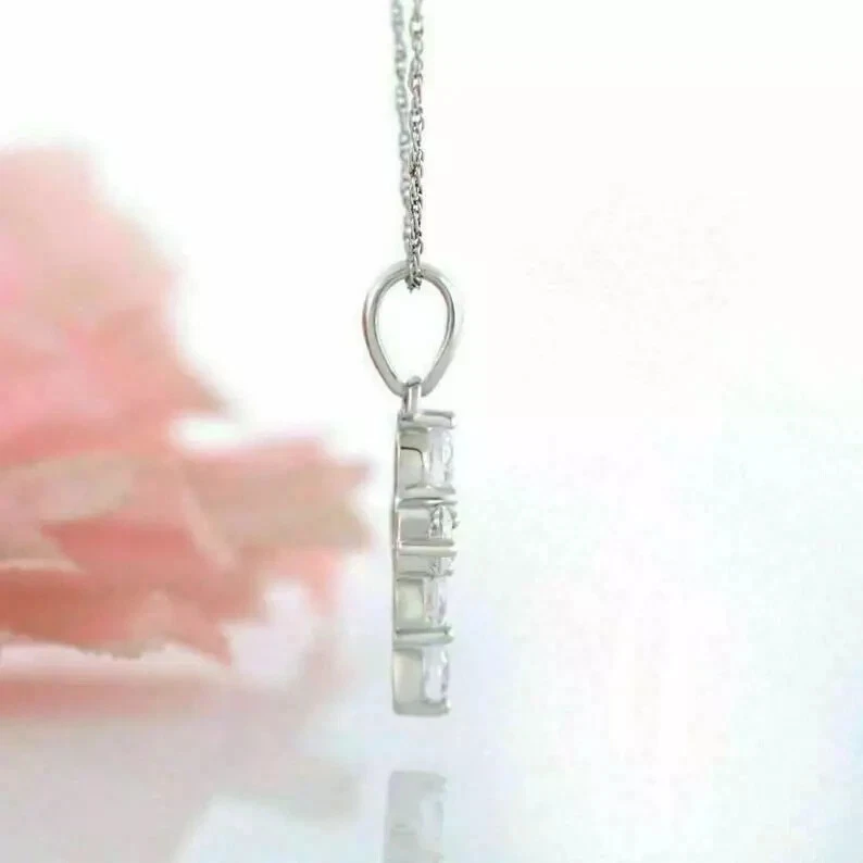 3Ct круглой огранки лаборатории создал бриллиант крест ожерелье кулон 14K белое золото покрытием - Изображение 3 из 4