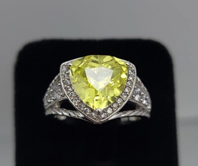 10mm Trillion Cut Canary Topaz & Pavé Set .925 Sterling Silver Ring - Size 7.25