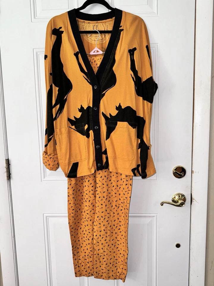 Antigo Carole Little Sport LG 3 PEÇAS CONJUNTO Calças de Algodão Safári Túnica Cardigã Safari - Imagem 3 de 4