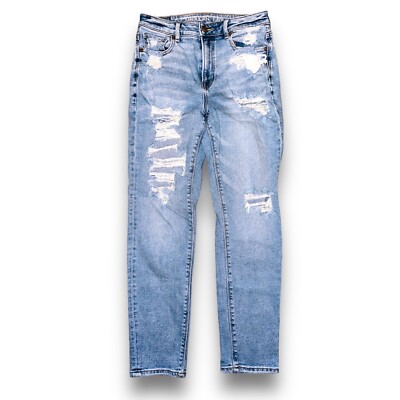 P1* American Eagle Mom Jeans Size Reg Super Distressed Ripped Torn  Women's