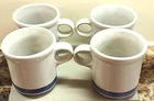 Vintage Set of 4 McCoy 1412 Coffee Cups Mugs Gray with Blue Bands