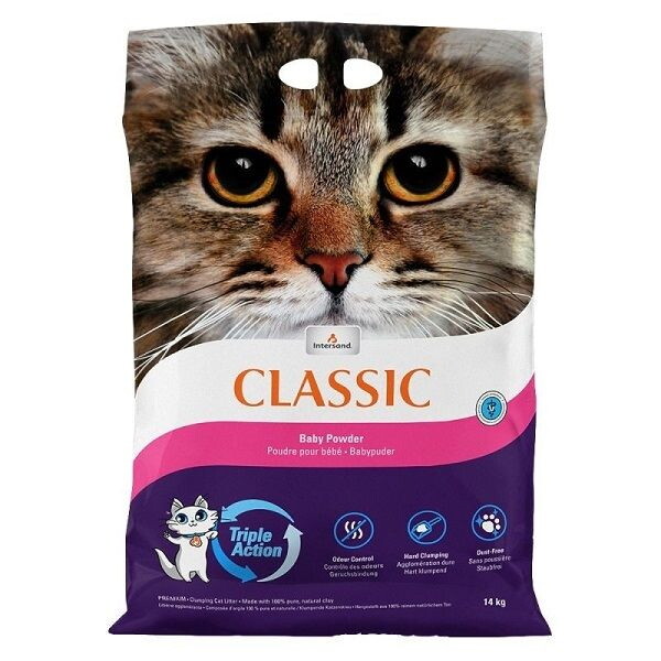 INTERSAND CLASSIC CAT LITTER BABY POWDER SCENTED TRIPLE ACTION BULK LITTER 14 KG