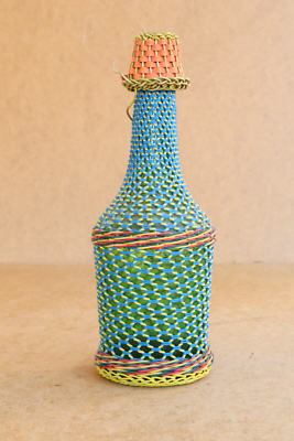 Vintage Primitive Hand Wrapped Wire Wine Bottle Retro Decor Rustic