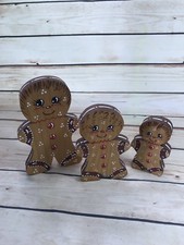 3 Pc Set Wood Painted GINGERBREAD Holiday Display 3 Sizes Tapered Stand Alone