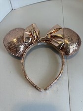 Disney Parks Minnie Mouse Ears ROSE GOLD SEQUINED WITH BOW Headband souvenir