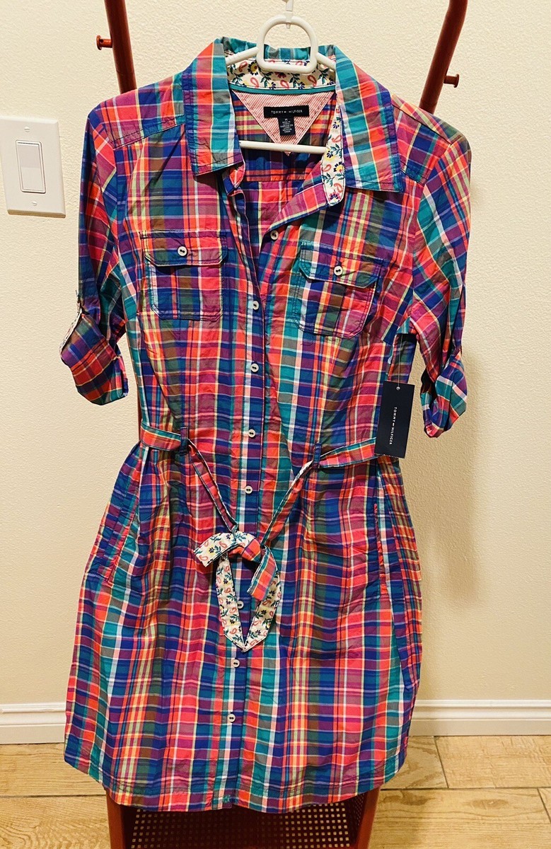 Tommy Hilfiger Long sleeve Shirt Dress blue red plaid belted Size M (NWT) | eBay Tommy Hilfiger Long sleeve Shirt Dress blue red plaid belted Size M (NWT) | eBay