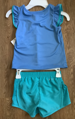 Girl's Nike dri-fit 2-piece shorts outfit size 4 (blue with flowers) NEW W/TAGS - Picture 2 of 5