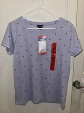 Splendid Ladies' Short Sleeve V Neck T Shirt. Star Purple Size Medium