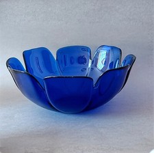 Vintage Large Fidenza Italy Cobalt Blue Glass Bowl Flower Shape  Glass