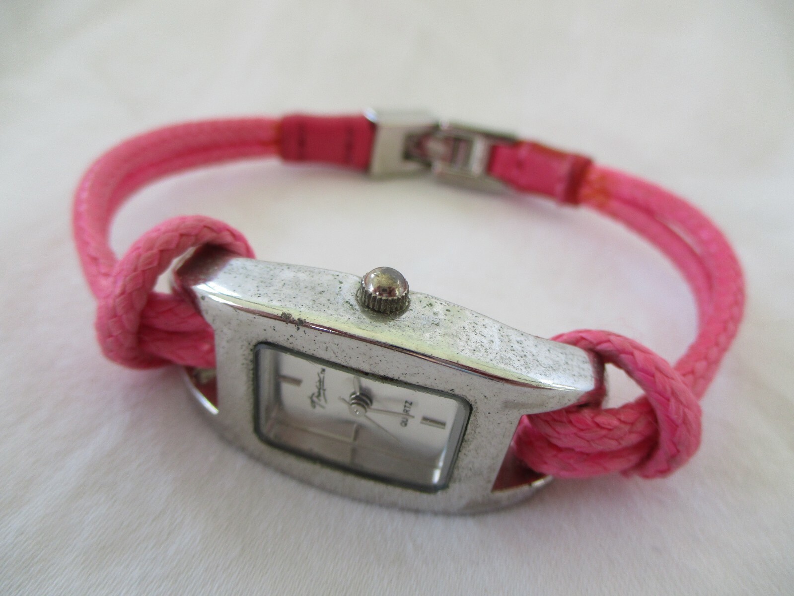 Wristwatch Rectangular Silver Tone Face Pink Band - image 8