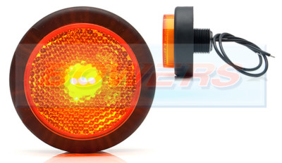 WAS W79 RR 12V 24V ROUND AMBER SIDE PUSH IN LED MARKER LAMP LIGHT + REFLECTOR