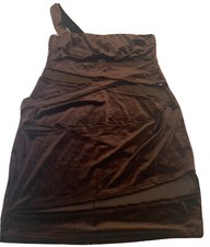 fashion nova Womens Dress S Brown Mini Bodycon Front Cutouts Velvet One Shoulder