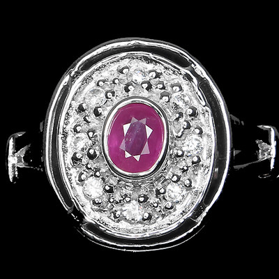 GENUINE RICH RED PINK RUBY SOLITAIRE ,W. CZ ACCENTS STERLING 925 SILVER RING 8 