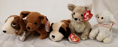 Ty Baby Mützen x 5 - Lamm & verschiedene Arten von Hunden. Neu mit Etikett.