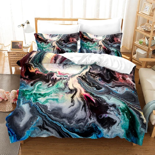 Doona Duvet Quilt Cover Bed Set Marble Blue Purple Marbling Blue Marbled Floral - Picture 3 of 19