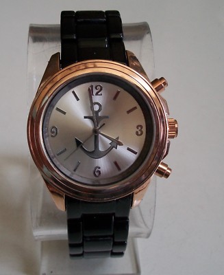 Women's Black & Rose Gold Finish Anchor Fashion Dressy Casual Wrist Watch