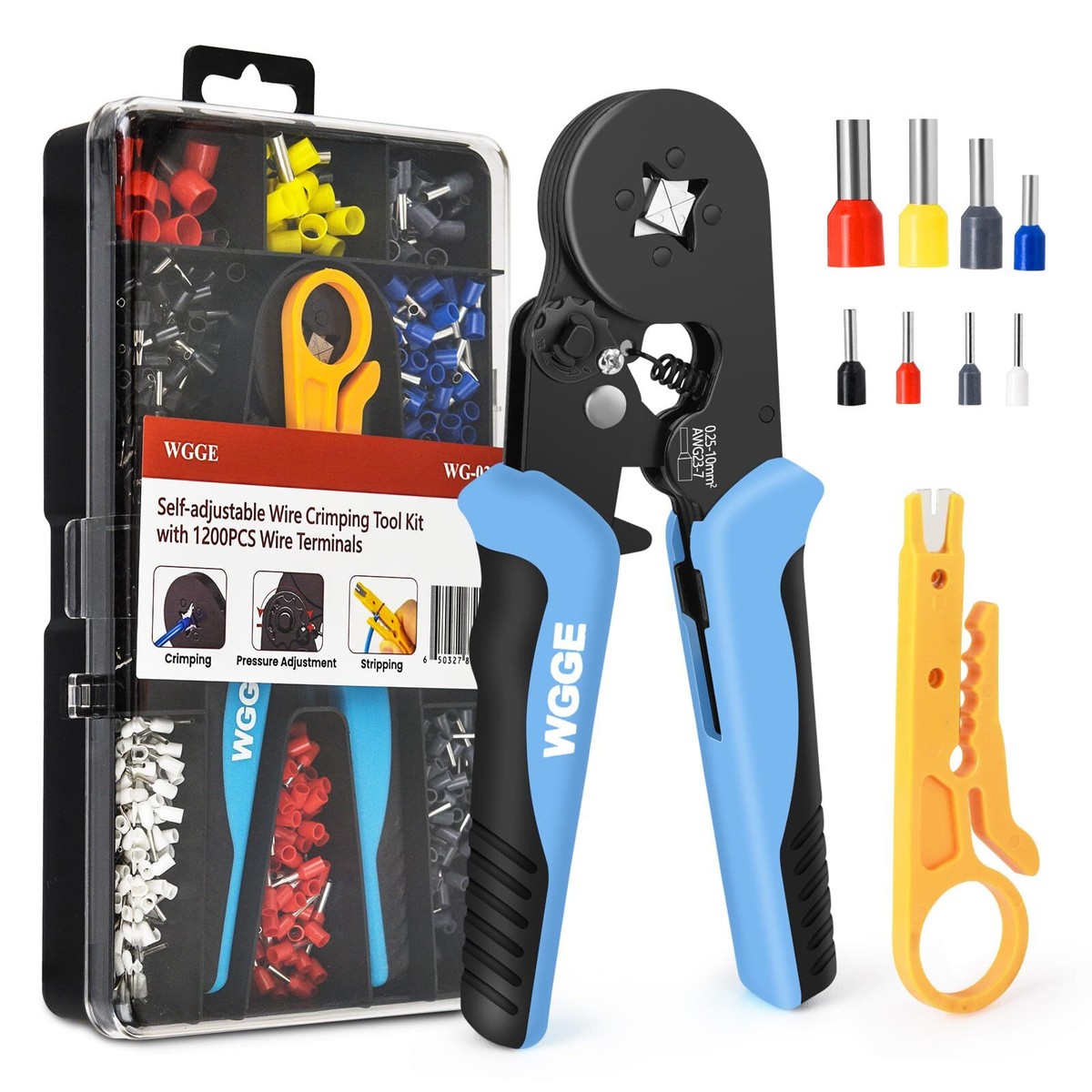 Wire Ferrule Crimping Tool Kit – Self-Adjusting Crimper Plier With 1200pcs Ferrules For AWG 23-7, Easy & Reliable Electrical Connections