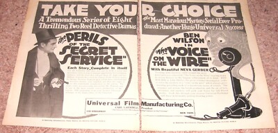 1917 SILENT FILM THE PERILS OF THE SECRET SERVICE, VOICE ON THE WIRE, AD POSTER