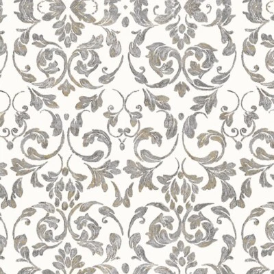 Wachstuchtischdecke "Livia" Ranken Barock grau weiß gold PVC 1,4m Br. Meterware - Bild 1 von 3
