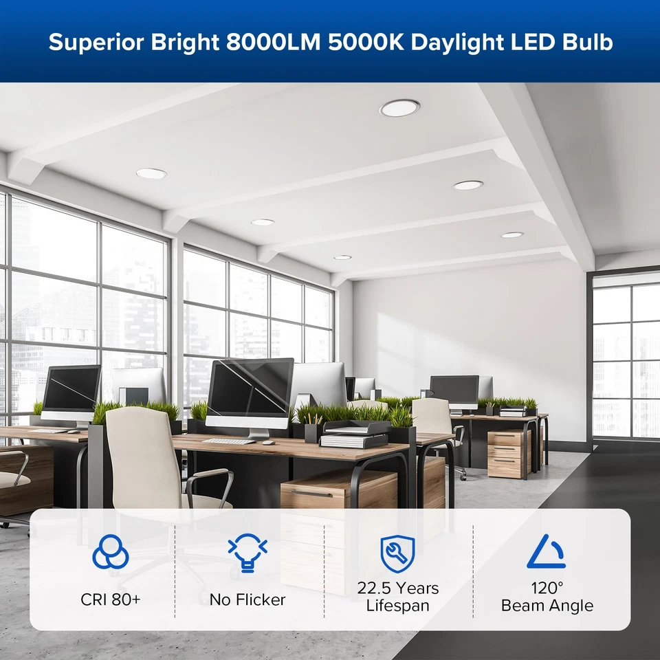 SANSI 8000LM LED Light Bulb Bright 500W Equiv. 5000K Daylight BR40 Garage Office - Image 3 of 4