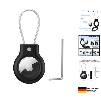 Robuste AirTag Hülle mit Sicherheitskabel für Schlüssel, Gepäck, Schwarz