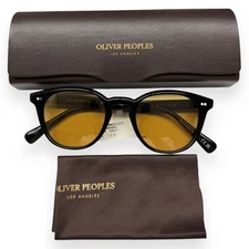 Oliver Peoples Desmon Sunglasses Polished Black Light Gold Breath Logo w/case