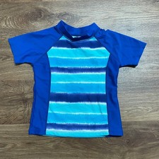 Lands End Blue Teal Girls Short Sleeve Rash Guard Size 4/Small Striped