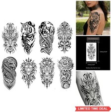 8 Sheets Dragon Tiger Fox Wolf Eagle Totem Temporary Tattoos Waterproof Long