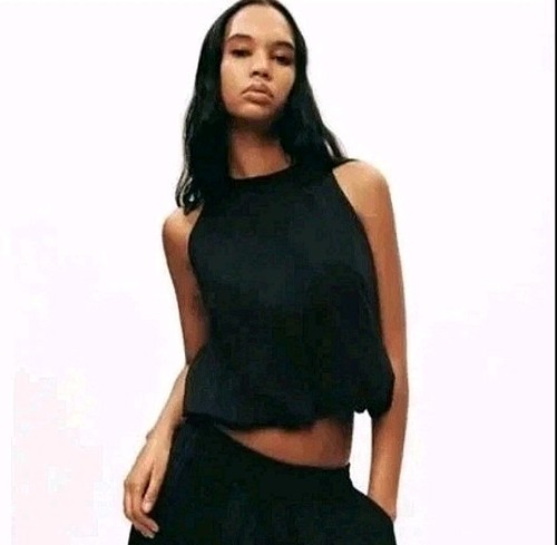 Zara Black Tank Balloon Cropped Cocoon Sleeveless Top Zipper Women's Small NWT