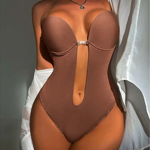Women's Plunging Deep V-Neck Strapless Backless Bodysuit Shapewear Wedding US
