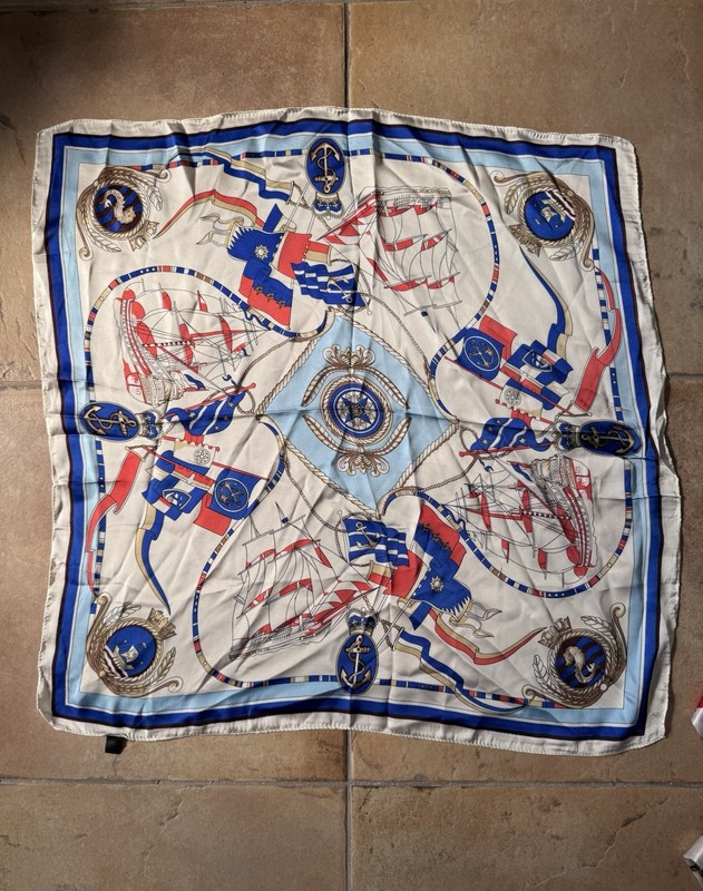 Nautical Silk Scarf Square Scarf New Blue And Red