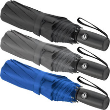 3 Pack Windproof Travel Rain Umbrellas - Compact, Light, Automatic, Strong and P