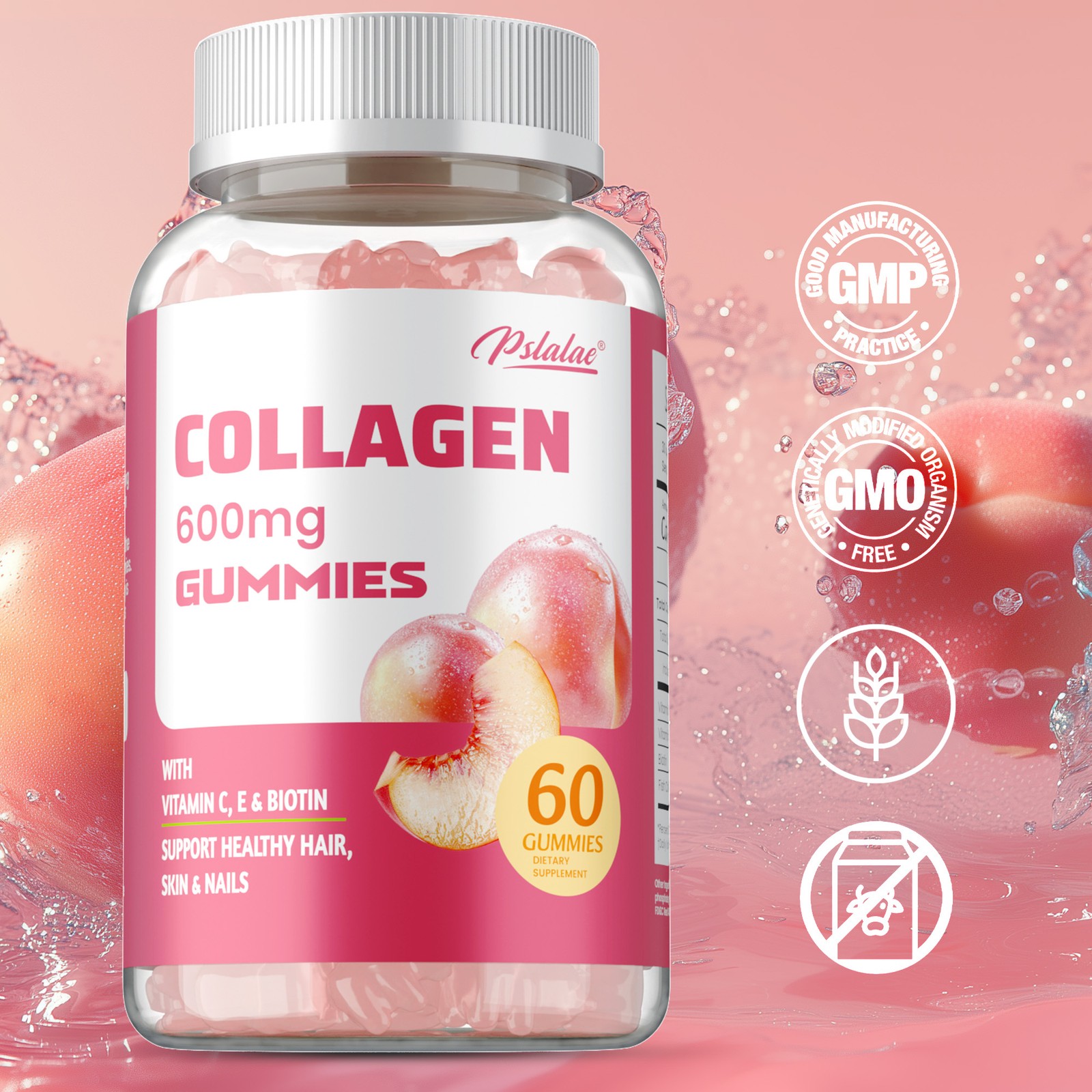 Collagen Gummies 600mg - Vitamin C,Biotin- Anti-aging,Healthy Skin and Whitening