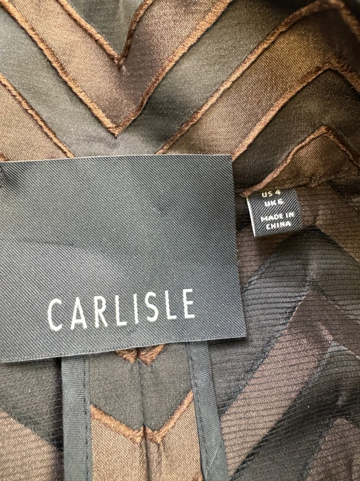 Carlisle Jacket Women 4 Brown Crushed Velvet Chevron Striped Crop Full Zip Coat - Image 3 of 4