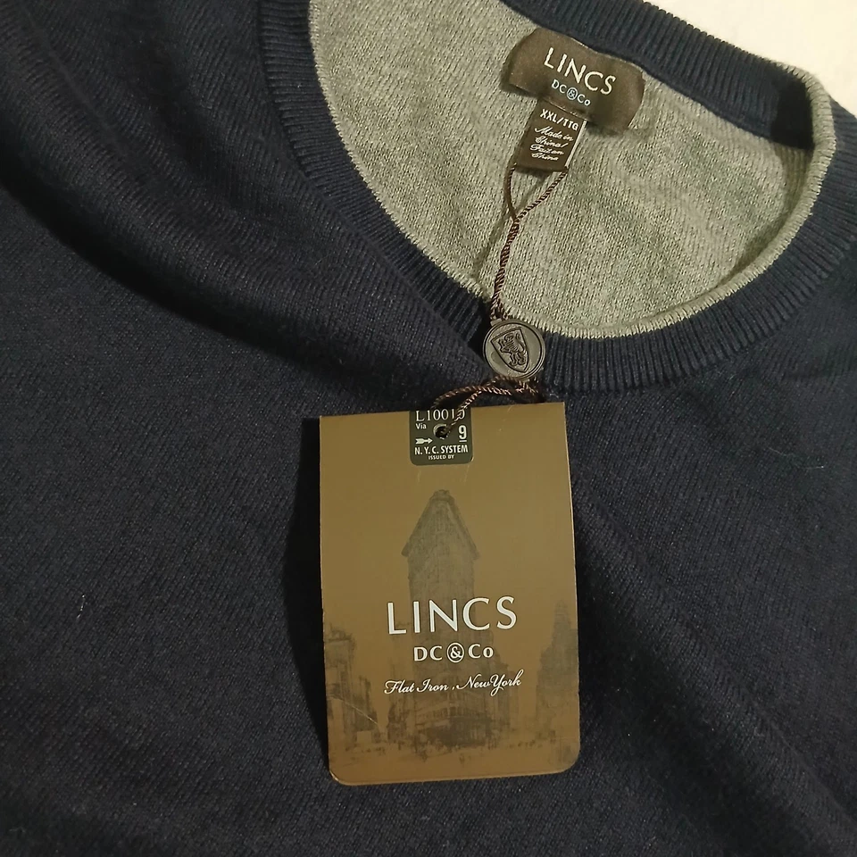 NWT Men’s Lincs XXL Navy Blue Long-Sleeved Crew Neck Cotton Cashmere Sweater - Image 2 of 4