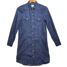 Gap Denim 100% Cotton Western Pearl Snap Button Shirt Dress Women Small 