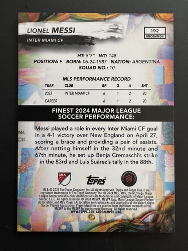 Lionel Messi Inter Miami 2025 Topps Finest MLS Green Refractor Uncommon /99π₯ - Picture 3 of 3