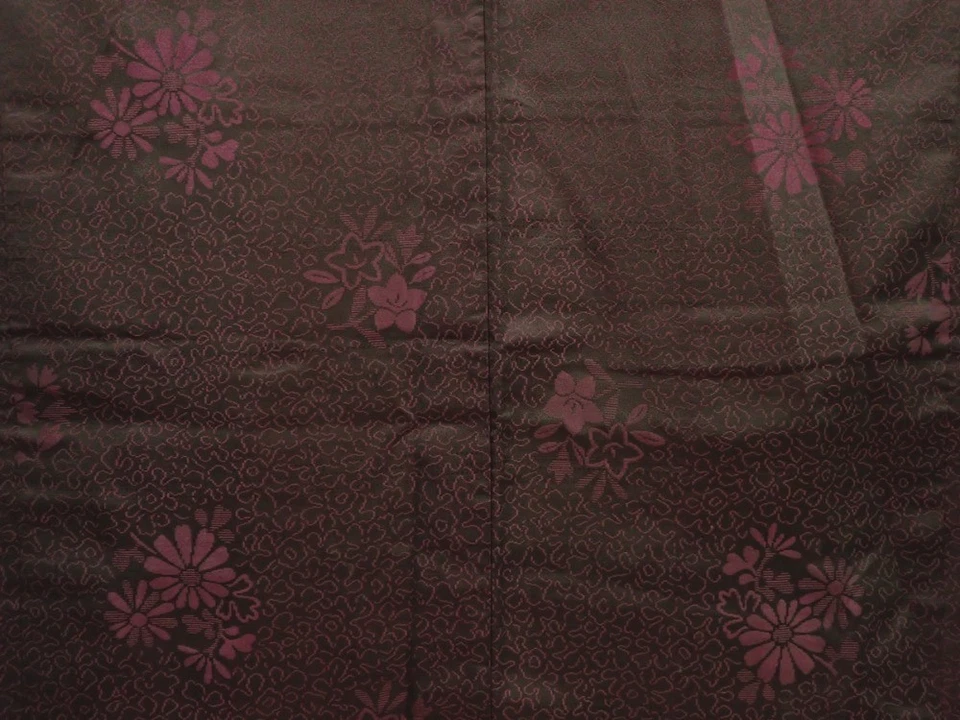 5822T08z500 Vintage Japanese Kimono Silk LONG HAORI Flowers Dark grape - Image 3 of 4