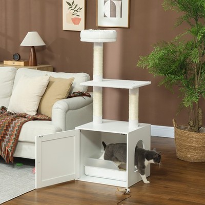 Cat Tree with Litter Box Enclosure, 2-in-1 Cat Tower for Indoor Cats
