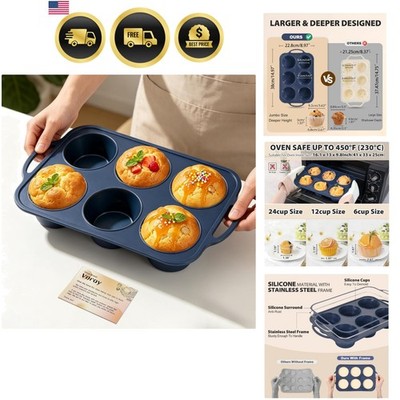 Silicone Muffin Pan with Metal Frame 6 Cup Nonstick Oven Safe Egg Bites