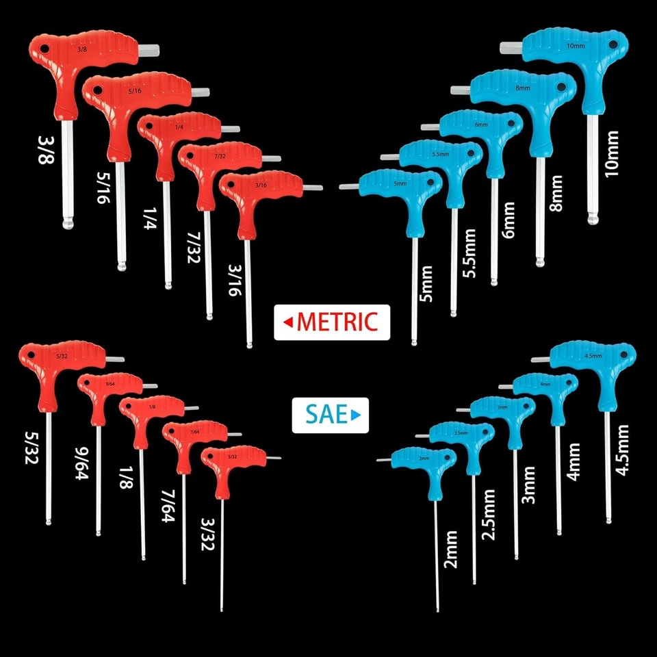 20-Piece T-Handle Allen Hex Key Wrench Set, Long Arm Ball-Head Design, Metric (2 - Image 3 of 4