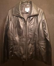 Worthington Men s Black Genuine Leather Jacket XL Shaping Seams Classic Zip