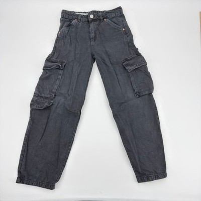 Zara Kids Washed Black Denim Cargo Pants Size 11-12 Years Utility Skater